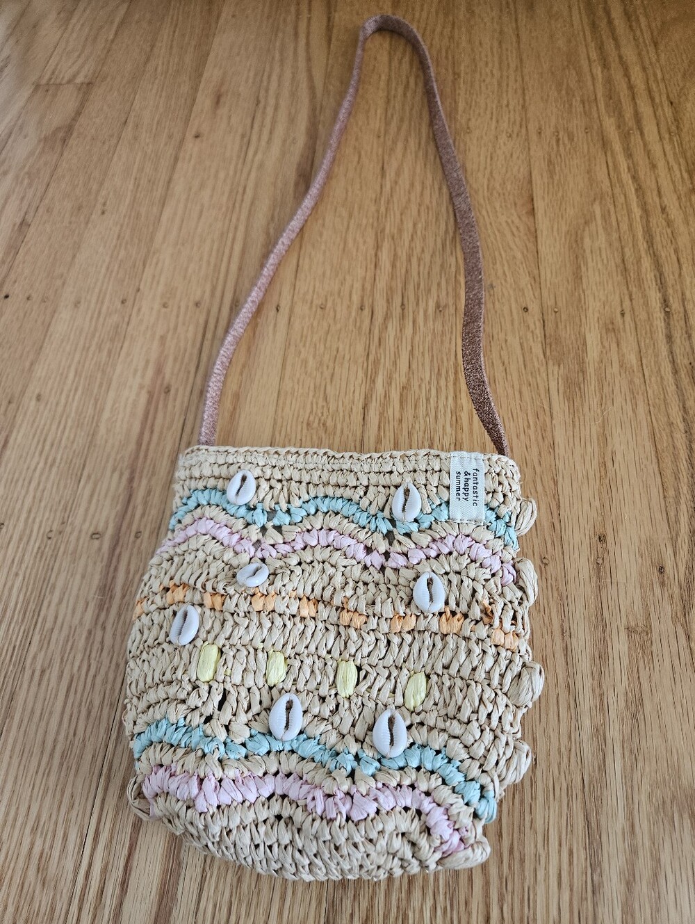 ZARA Woven Raffia Bag with Shells & Pastel Accents